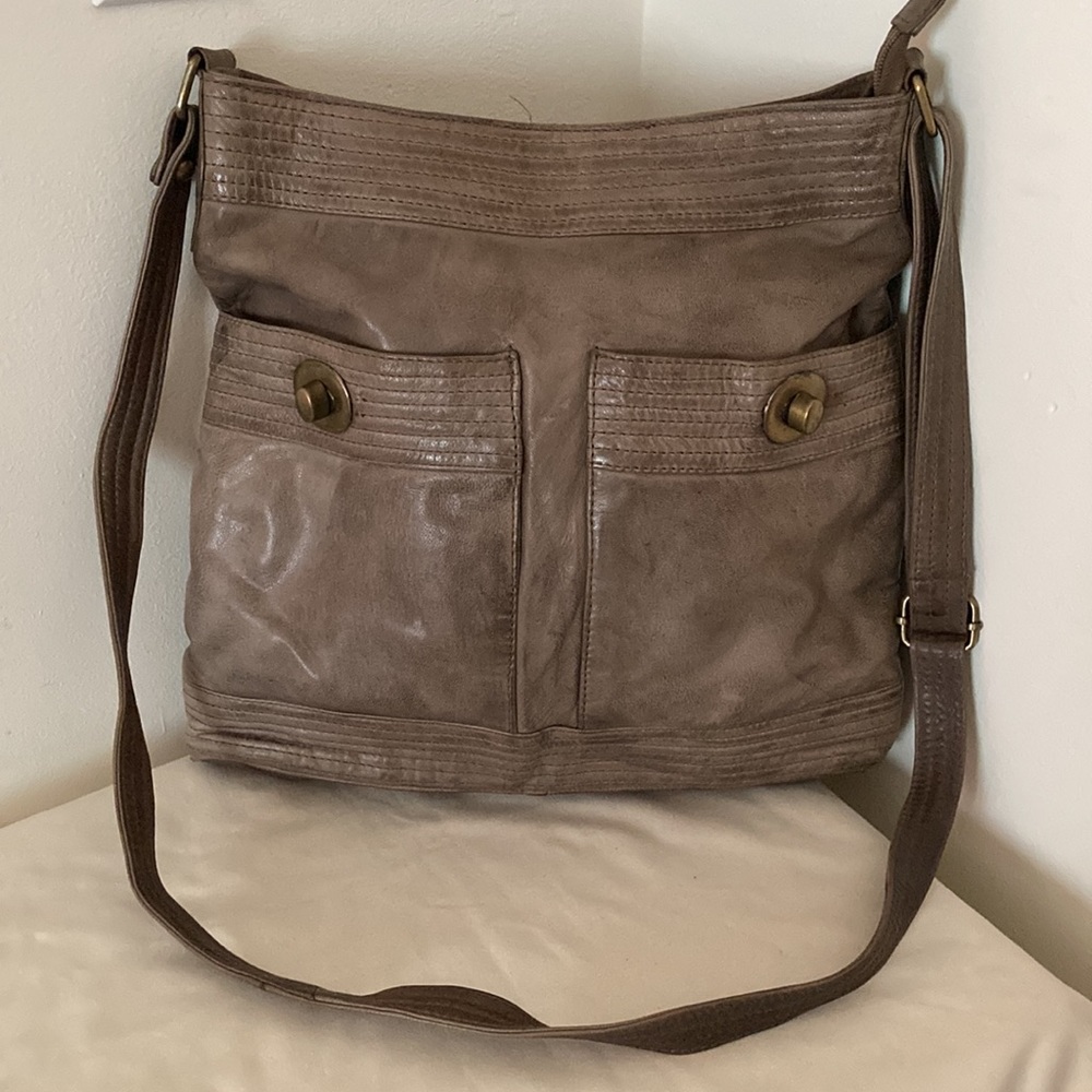 Cadelle Real Leather VintageTaupe Purse Crossbody Shoulder Bag EUC